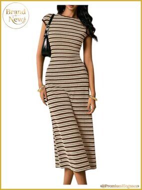 Striped Knit Midi Dress Bodycon Pencil Summer Work